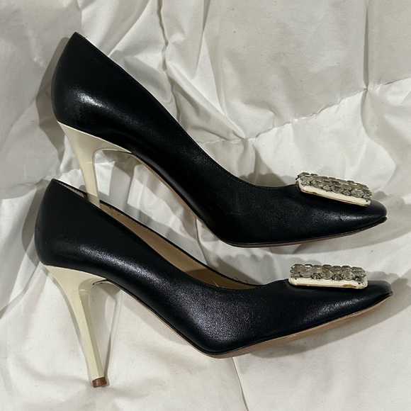 Kate Spade Leather Stiletto High Heels with Crystal Rhinestone Toes “Happy” ♠️ - Picture 4 of 10